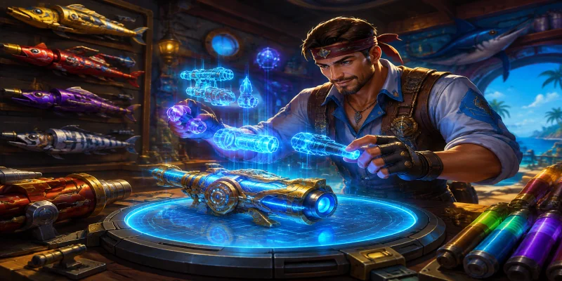 Ngư thủ thực hiện thao tác nâng cấp vũ khí chuyên dụng để săn hũ lớn